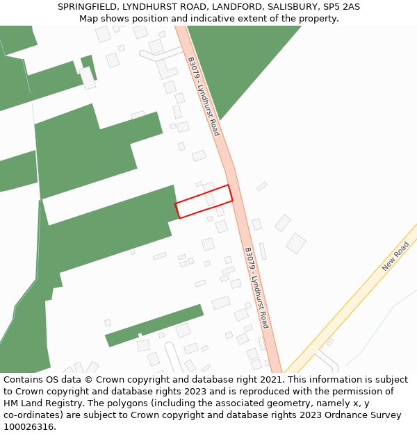 SPRINGFIELD, LYNDHURST ROAD, LANDFORD, SALISBURY, SP5 2AS: Location map and indicative extent of plot