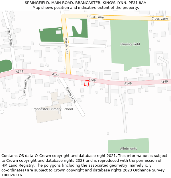 SPRINGFIELD, MAIN ROAD, BRANCASTER, KING'S LYNN, PE31 8AA: Location map and indicative extent of plot