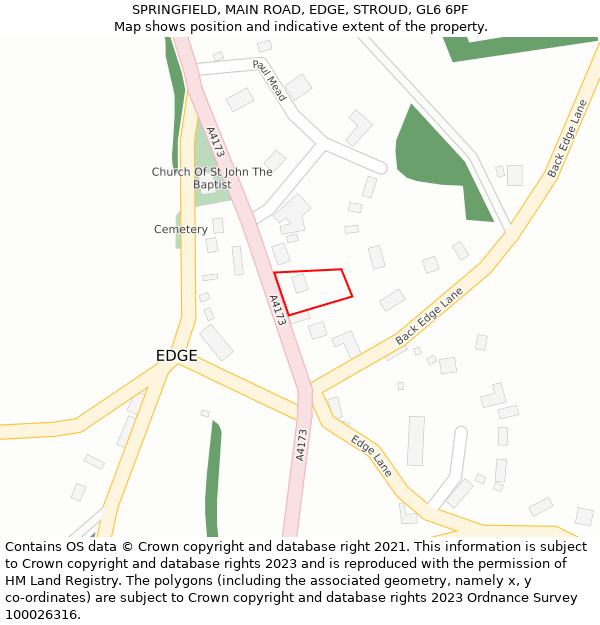 SPRINGFIELD, MAIN ROAD, EDGE, STROUD, GL6 6PF: Location map and indicative extent of plot