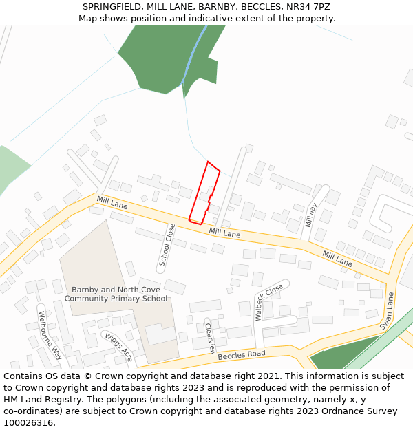 SPRINGFIELD, MILL LANE, BARNBY, BECCLES, NR34 7PZ: Location map and indicative extent of plot