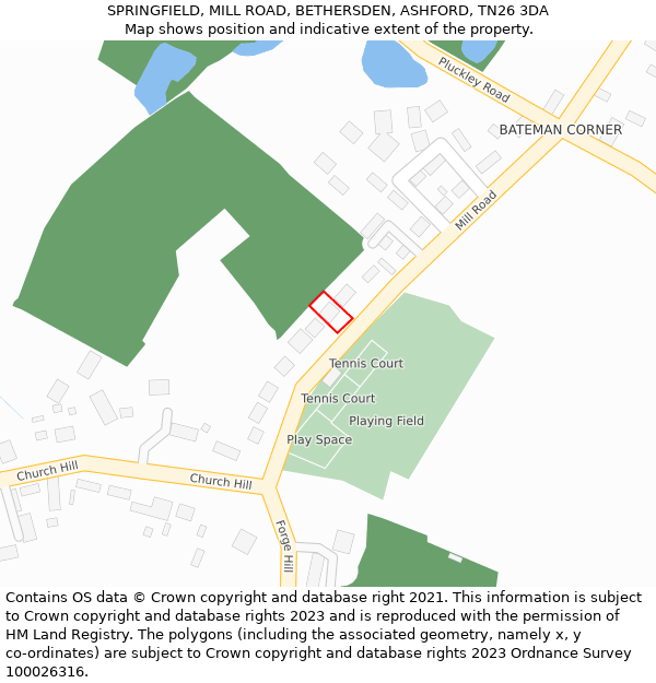 SPRINGFIELD, MILL ROAD, BETHERSDEN, ASHFORD, TN26 3DA: Location map and indicative extent of plot