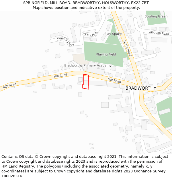 SPRINGFIELD, MILL ROAD, BRADWORTHY, HOLSWORTHY, EX22 7RT: Location map and indicative extent of plot