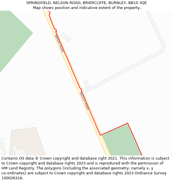SPRINGFIELD, NELSON ROAD, BRIERCLIFFE, BURNLEY, BB10 3QE: Location map and indicative extent of plot