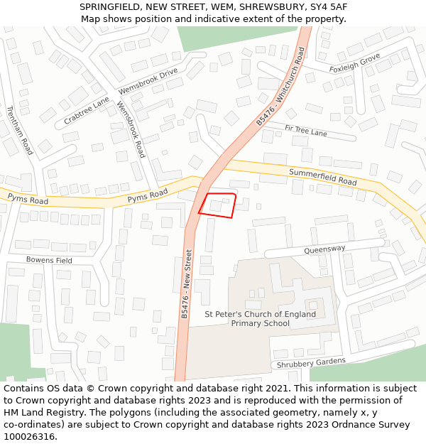 SPRINGFIELD, NEW STREET, WEM, SHREWSBURY, SY4 5AF: Location map and indicative extent of plot