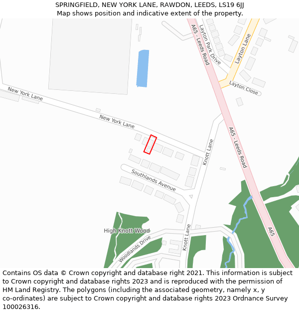 SPRINGFIELD, NEW YORK LANE, RAWDON, LEEDS, LS19 6JJ: Location map and indicative extent of plot