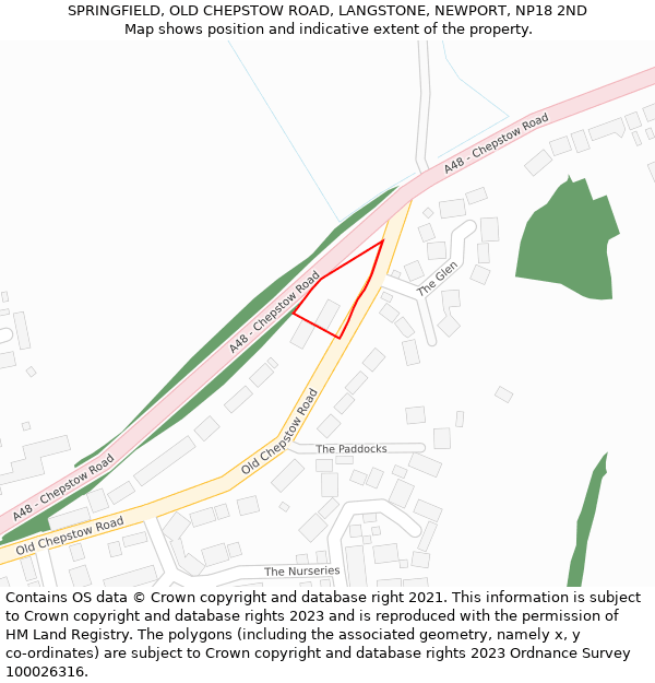 SPRINGFIELD, OLD CHEPSTOW ROAD, LANGSTONE, NEWPORT, NP18 2ND: Location map and indicative extent of plot