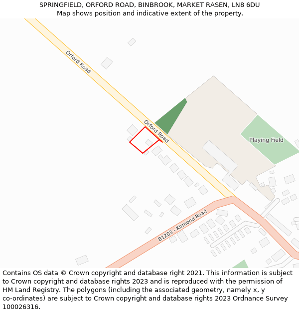 SPRINGFIELD, ORFORD ROAD, BINBROOK, MARKET RASEN, LN8 6DU: Location map and indicative extent of plot