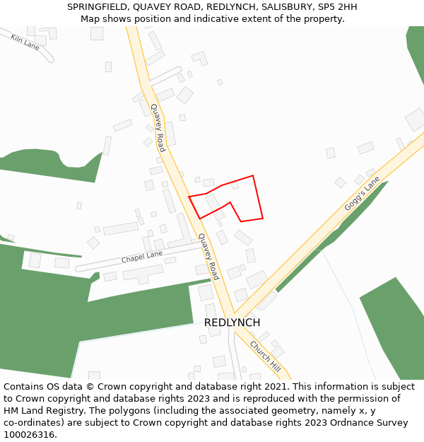 SPRINGFIELD, QUAVEY ROAD, REDLYNCH, SALISBURY, SP5 2HH: Location map and indicative extent of plot