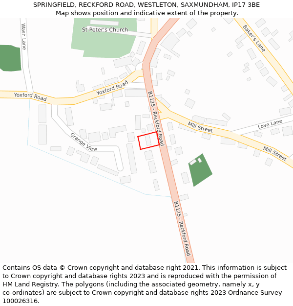 SPRINGFIELD, RECKFORD ROAD, WESTLETON, SAXMUNDHAM, IP17 3BE: Location map and indicative extent of plot