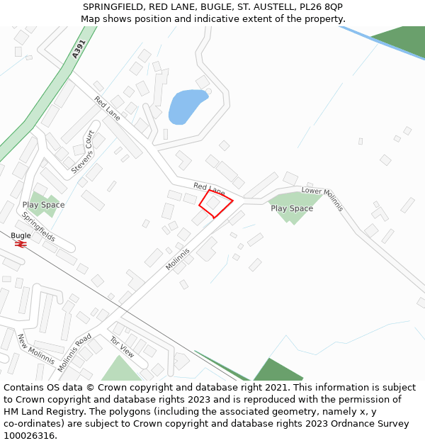 SPRINGFIELD, RED LANE, BUGLE, ST. AUSTELL, PL26 8QP: Location map and indicative extent of plot