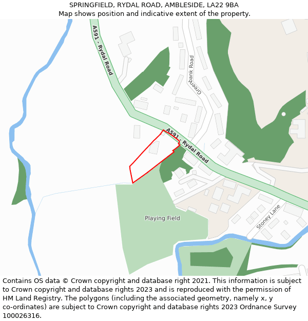 SPRINGFIELD, RYDAL ROAD, AMBLESIDE, LA22 9BA: Location map and indicative extent of plot
