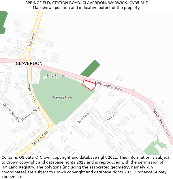 SPRINGFIELD, STATION ROAD, CLAVERDON, WARWICK, CV35 8HF: Location map and indicative extent of plot