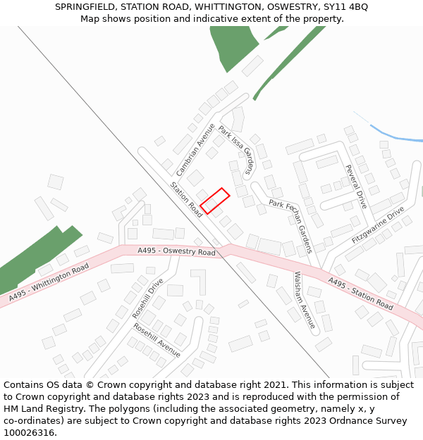 SPRINGFIELD, STATION ROAD, WHITTINGTON, OSWESTRY, SY11 4BQ: Location map and indicative extent of plot