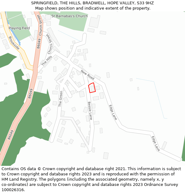 SPRINGFIELD, THE HILLS, BRADWELL, HOPE VALLEY, S33 9HZ: Location map and indicative extent of plot