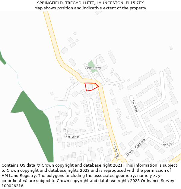 SPRINGFIELD, TREGADILLETT, LAUNCESTON, PL15 7EX: Location map and indicative extent of plot