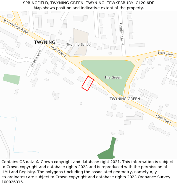 SPRINGFIELD, TWYNING GREEN, TWYNING, TEWKESBURY, GL20 6DF: Location map and indicative extent of plot