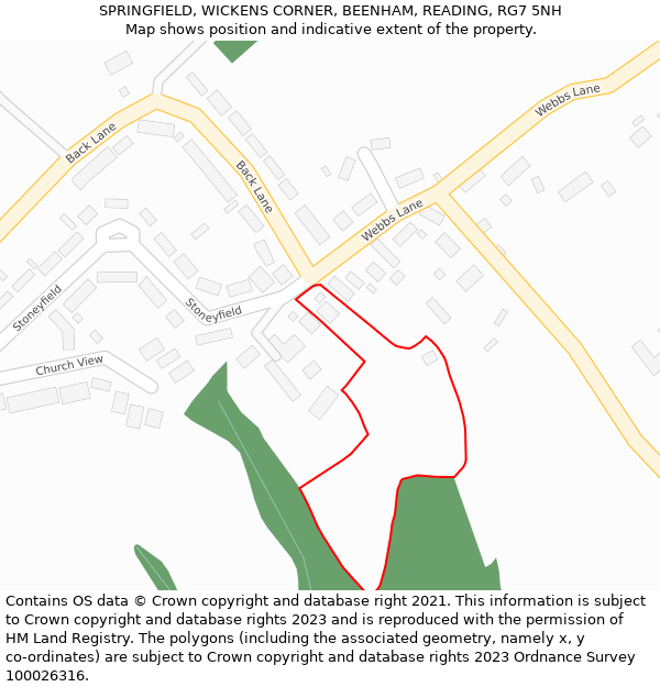 SPRINGFIELD, WICKENS CORNER, BEENHAM, READING, RG7 5NH: Location map and indicative extent of plot