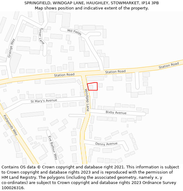 SPRINGFIELD, WINDGAP LANE, HAUGHLEY, STOWMARKET, IP14 3PB: Location map and indicative extent of plot