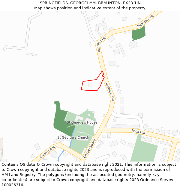 SPRINGFIELDS, GEORGEHAM, BRAUNTON, EX33 1JN: Location map and indicative extent of plot