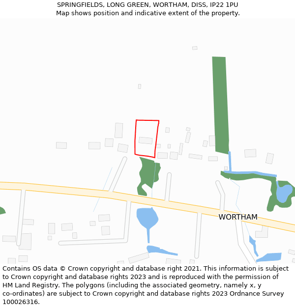 SPRINGFIELDS, LONG GREEN, WORTHAM, DISS, IP22 1PU: Location map and indicative extent of plot