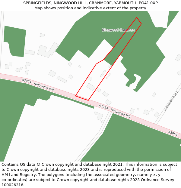 SPRINGFIELDS, NINGWOOD HILL, CRANMORE, YARMOUTH, PO41 0XP: Location map and indicative extent of plot