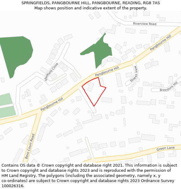SPRINGFIELDS, PANGBOURNE HILL, PANGBOURNE, READING, RG8 7AS: Location map and indicative extent of plot