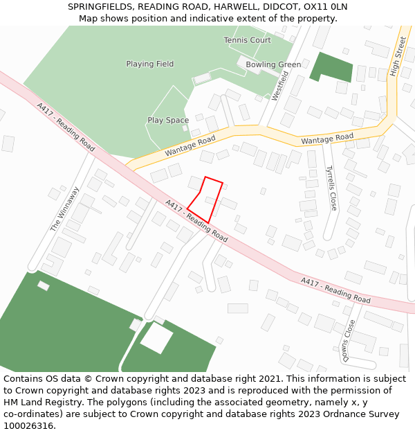 SPRINGFIELDS, READING ROAD, HARWELL, DIDCOT, OX11 0LN: Location map and indicative extent of plot