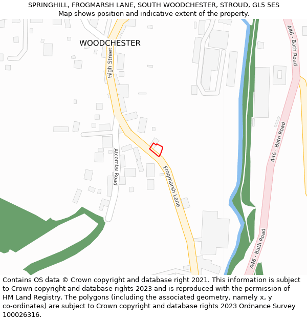 SPRINGHILL, FROGMARSH LANE, SOUTH WOODCHESTER, STROUD, GL5 5ES: Location map and indicative extent of plot