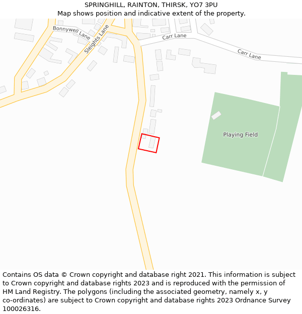 SPRINGHILL, RAINTON, THIRSK, YO7 3PU: Location map and indicative extent of plot