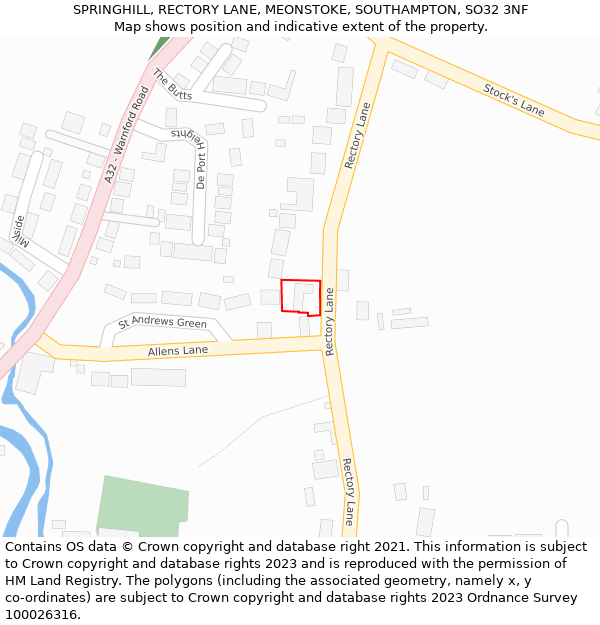 SPRINGHILL, RECTORY LANE, MEONSTOKE, SOUTHAMPTON, SO32 3NF: Location map and indicative extent of plot