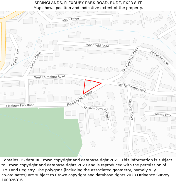 SPRINGLANDS, FLEXBURY PARK ROAD, BUDE, EX23 8HT: Location map and indicative extent of plot