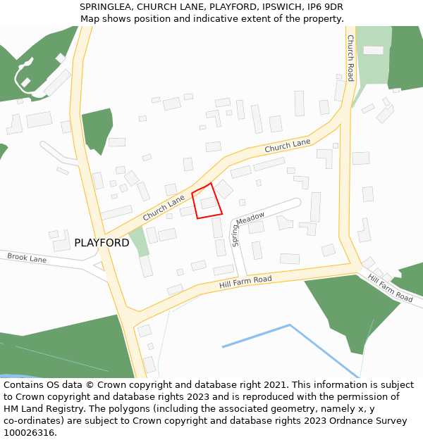 SPRINGLEA, CHURCH LANE, PLAYFORD, IPSWICH, IP6 9DR: Location map and indicative extent of plot