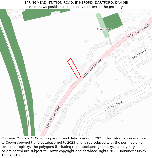 SPRINGMEAD, STATION ROAD, EYNSFORD, DARTFORD, DA4 0EJ: Location map and indicative extent of plot