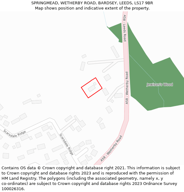 SPRINGMEAD, WETHERBY ROAD, BARDSEY, LEEDS, LS17 9BR: Location map and indicative extent of plot