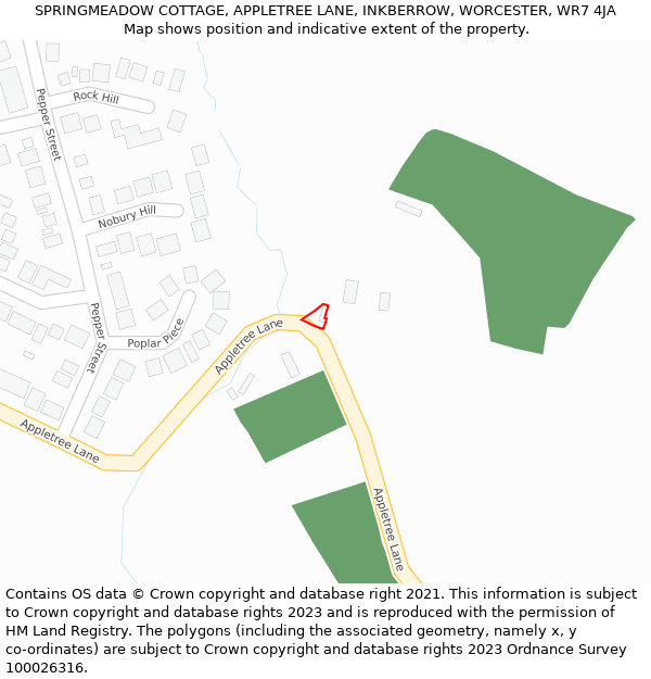 SPRINGMEADOW COTTAGE, APPLETREE LANE, INKBERROW, WORCESTER, WR7 4JA: Location map and indicative extent of plot