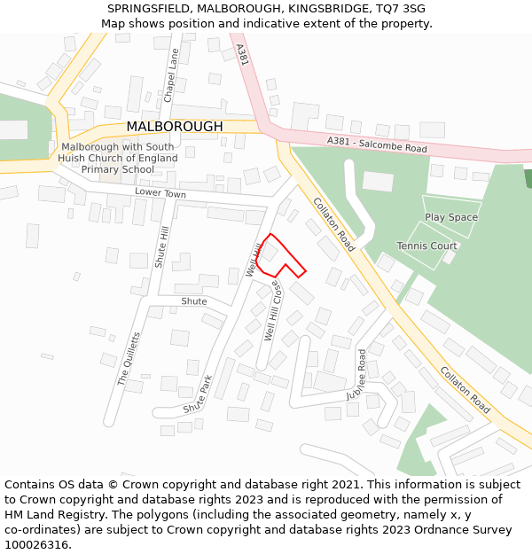 SPRINGSFIELD, MALBOROUGH, KINGSBRIDGE, TQ7 3SG: Location map and indicative extent of plot