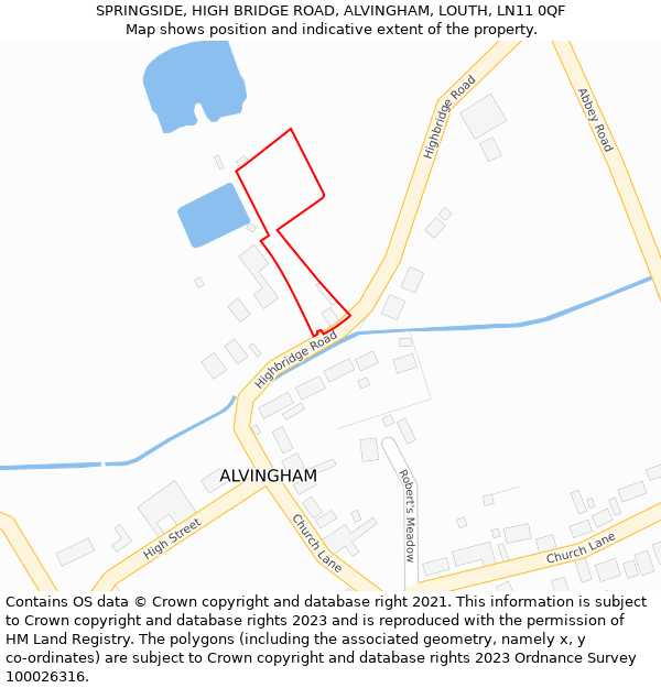 SPRINGSIDE, HIGH BRIDGE ROAD, ALVINGHAM, LOUTH, LN11 0QF: Location map and indicative extent of plot