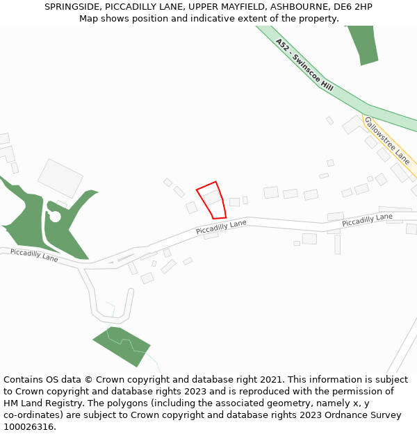 SPRINGSIDE, PICCADILLY LANE, UPPER MAYFIELD, ASHBOURNE, DE6 2HP: Location map and indicative extent of plot