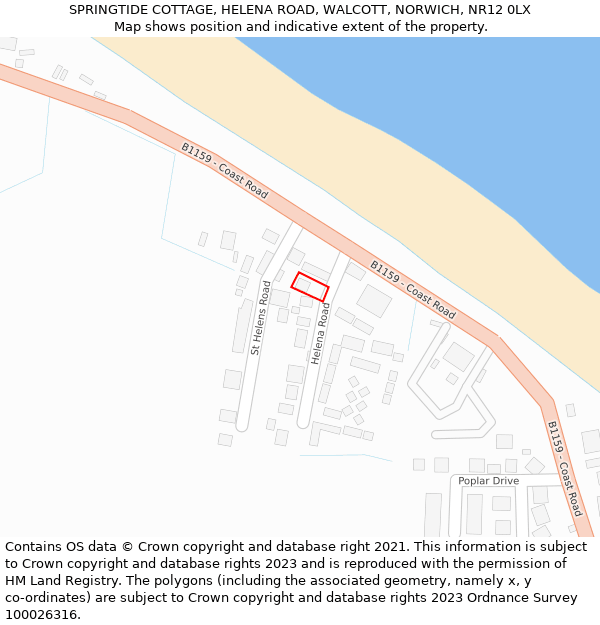 SPRINGTIDE COTTAGE, HELENA ROAD, WALCOTT, NORWICH, NR12 0LX: Location map and indicative extent of plot