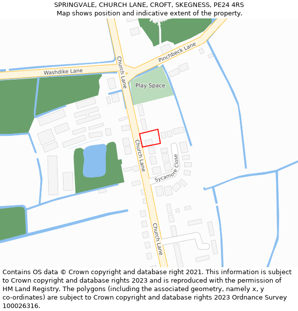 SPRINGVALE, CHURCH LANE, CROFT, SKEGNESS, PE24 4RS: Location map and indicative extent of plot