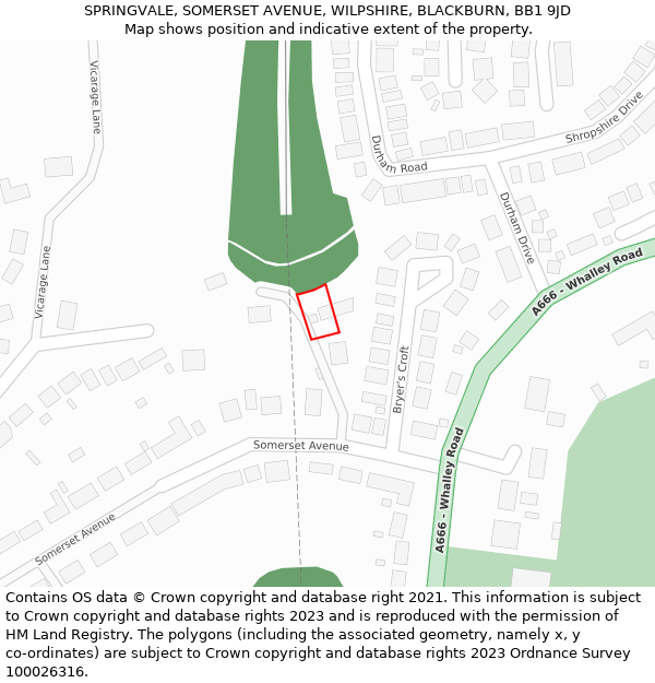 SPRINGVALE, SOMERSET AVENUE, WILPSHIRE, BLACKBURN, BB1 9JD: Location map and indicative extent of plot