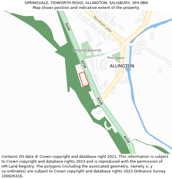 SPRINGVALE, TIDWORTH ROAD, ALLINGTON, SALISBURY, SP4 0BN: Location map and indicative extent of plot