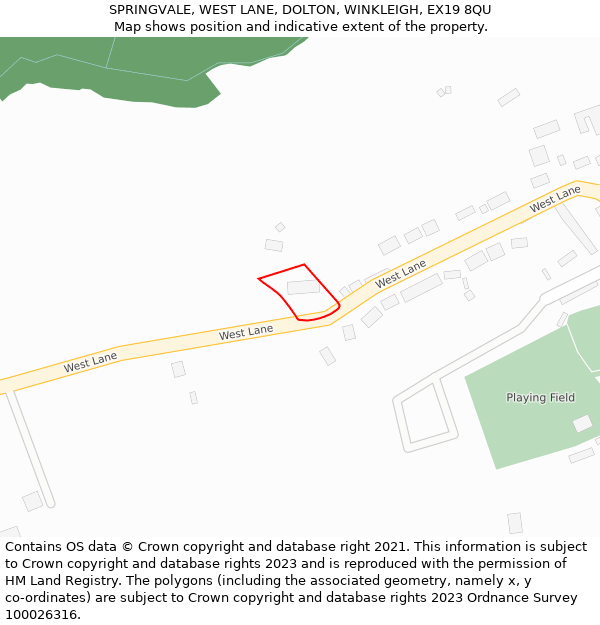 SPRINGVALE, WEST LANE, DOLTON, WINKLEIGH, EX19 8QU: Location map and indicative extent of plot