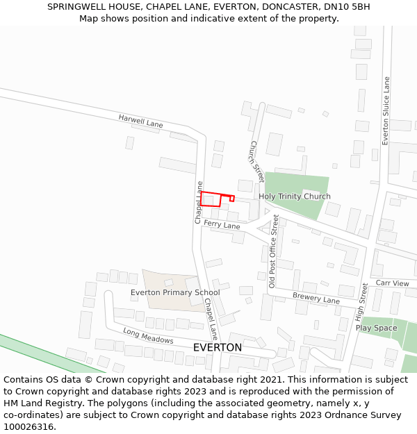 SPRINGWELL HOUSE, CHAPEL LANE, EVERTON, DONCASTER, DN10 5BH: Location map and indicative extent of plot