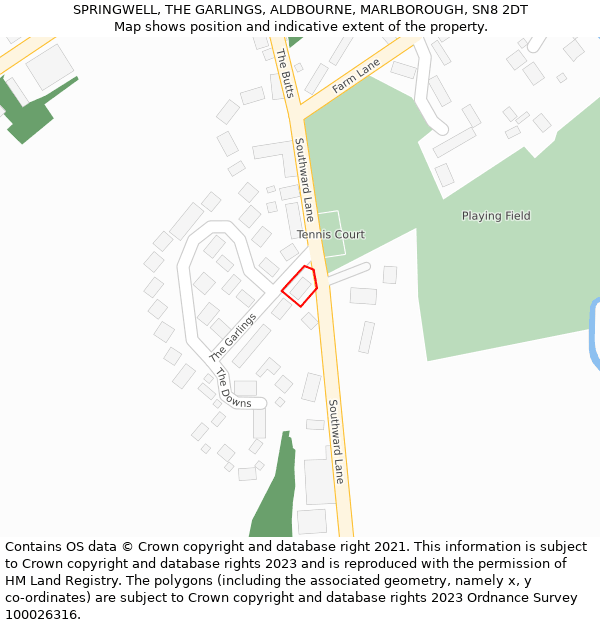 SPRINGWELL, THE GARLINGS, ALDBOURNE, MARLBOROUGH, SN8 2DT: Location map and indicative extent of plot