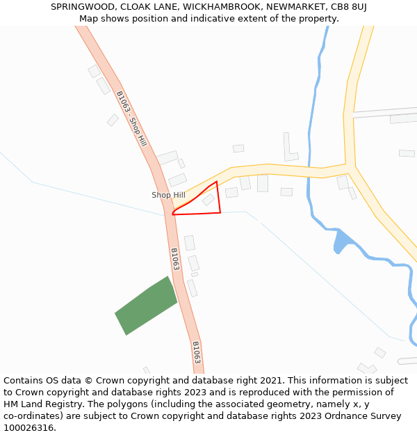 SPRINGWOOD, CLOAK LANE, WICKHAMBROOK, NEWMARKET, CB8 8UJ: Location map and indicative extent of plot