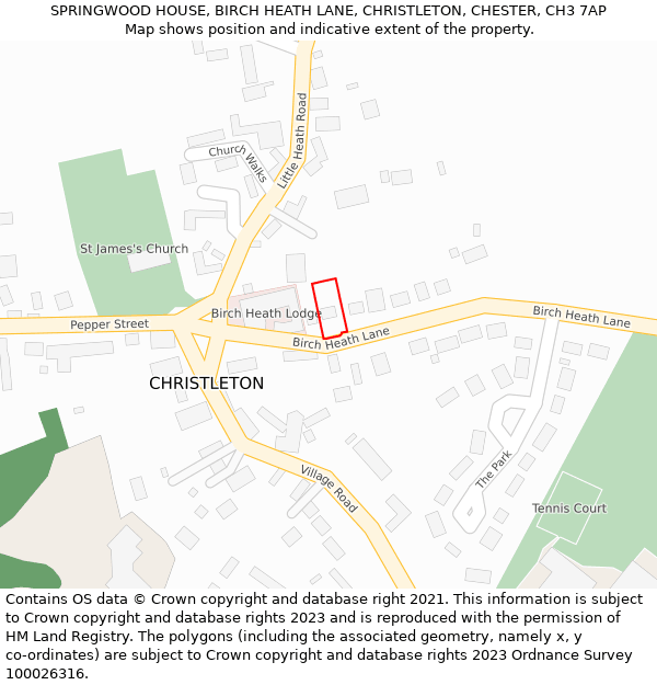 SPRINGWOOD HOUSE, BIRCH HEATH LANE, CHRISTLETON, CHESTER, CH3 7AP: Location map and indicative extent of plot