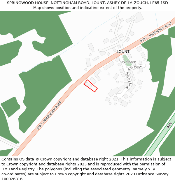 SPRINGWOOD HOUSE, NOTTINGHAM ROAD, LOUNT, ASHBY-DE-LA-ZOUCH, LE65 1SD: Location map and indicative extent of plot