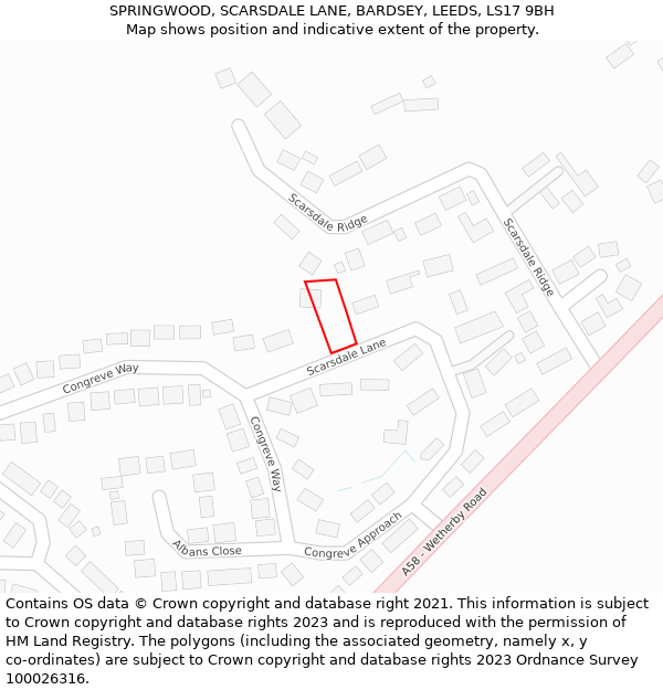 SPRINGWOOD, SCARSDALE LANE, BARDSEY, LEEDS, LS17 9BH: Location map and indicative extent of plot