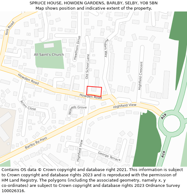 SPRUCE HOUSE, HOWDEN GARDENS, BARLBY, SELBY, YO8 5BN: Location map and indicative extent of plot
